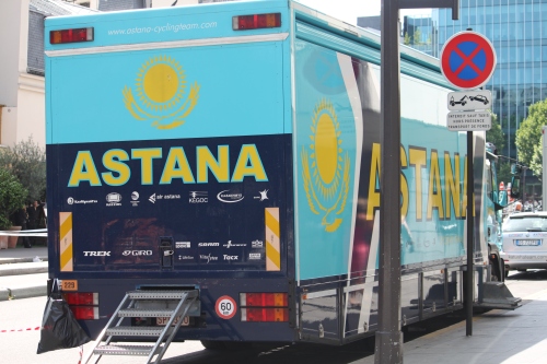 Astana team vehicle parked outside our hotel in Paris